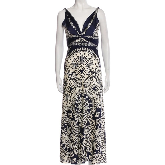 Caroline Constas Navy and Cream Patterned Maxi Dress - Picture 1 of 4